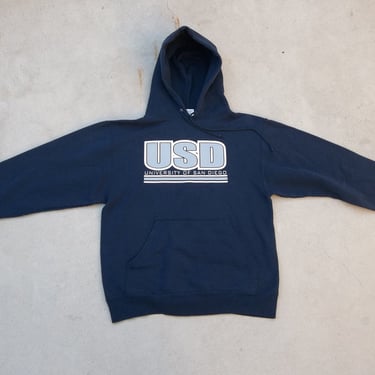 Vintage Sweatshirt USD University of San Diego 1990s Hoodies Small Retro Distressed Preppy Grunge Unisex Casual Athletic Street Pullover 