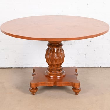 Baker Furniture Italian Empire Carved Mahogany Pedestal Center Table or Breakfast Table, Newly Refinished