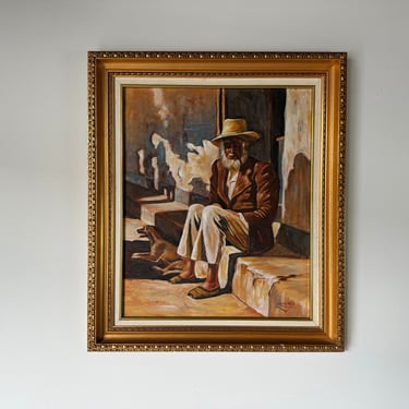 1989 Jorge Guzman Ramirez " The Almoner " Oil On Canvas Painting, Framed 
