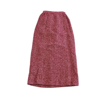 Vintage Handmade Rapberry Pink Red Chunky Herringbone Tweed Long Pencil Skirt 