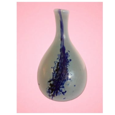 1960s Modern Blue on Blue Signed Studio Miniature Glass Vase 