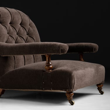 Howard &amp; Sons Open Armchair in Chocolate Brown Wool Chenille