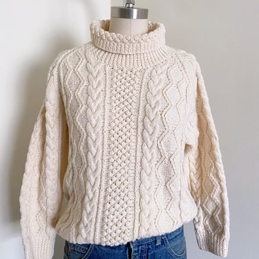 Vintage 60's Irish Wool Sweater, Cream 