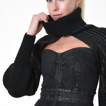 Metallic High Neck Knit Shrug