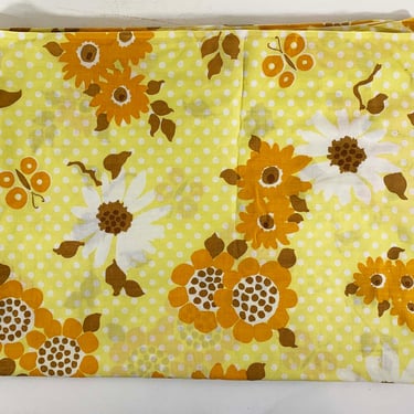 Vintage Pequot Twin Flat Sheet Set Yellow Floral Flowers Floral Bedding Cotton Fabric Flower Mid-Century 1960s 