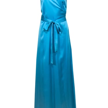 Diane von Furstenberg - Caribbean Blue "Pacific" Satin Wrap Gown Sz 10