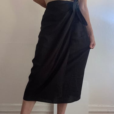 vintage black linen wrap skirt large 