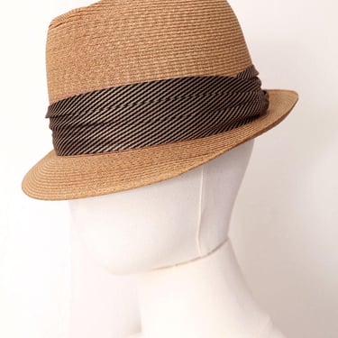 DOBBS 1960's Men's Straw Fedora Hat Cap Vintage Brown Tan, Size 7, 1950s Rat Pack Mod style 