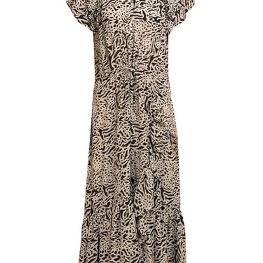 Munthe - Ivory and Black Dot Multi Print Ruffle Midi Dress Sz 8