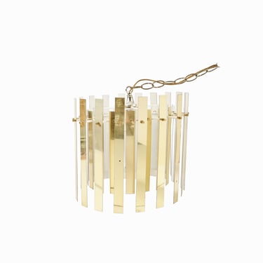 Mid Century Shimmed Brass Light Fixture Metal Hanging Chandelier Lamp 