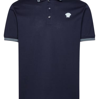 Versace 'Medusa' Blue Cotton Polo Shirt Man