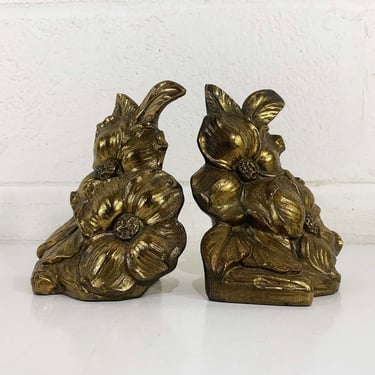 Vintage Brass Flower Bookends Mid-Century Regency Floral Flowers Bookcase Book Office Colonial Virginia Dogwood Magnolia Hampton 1965 1960s 