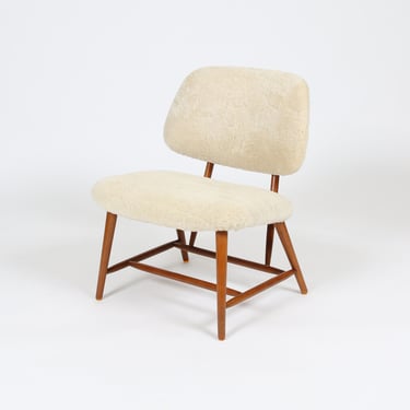 Vintage Alf Svensson for Dux TeVe Chair in Genuine Shearling Upholstery. MCM 1950s 