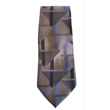 Mens Dress Necktie Tie Van Heusen Brown Tan Black Striped Pattern Silk Executive 