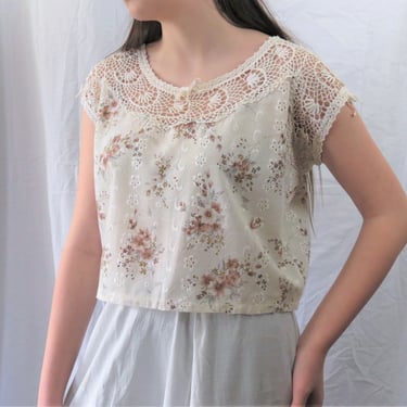 Vintage 1970s Victorian revival corset cover, top, blouse, crochet, small, medium 