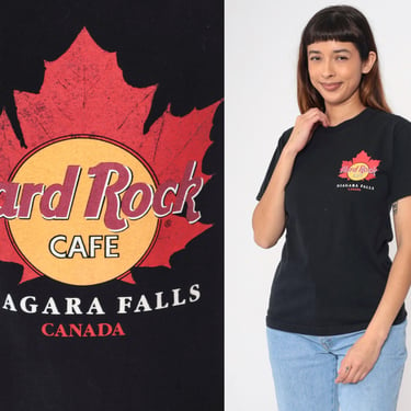 90s Hard Rock Cafe Shirt Niagara Falls Canada T-Shirt Maple Leaf Ontario Graphic Tshirt 1990s Black Crewneck Vintage 1990s Small Petite xs 