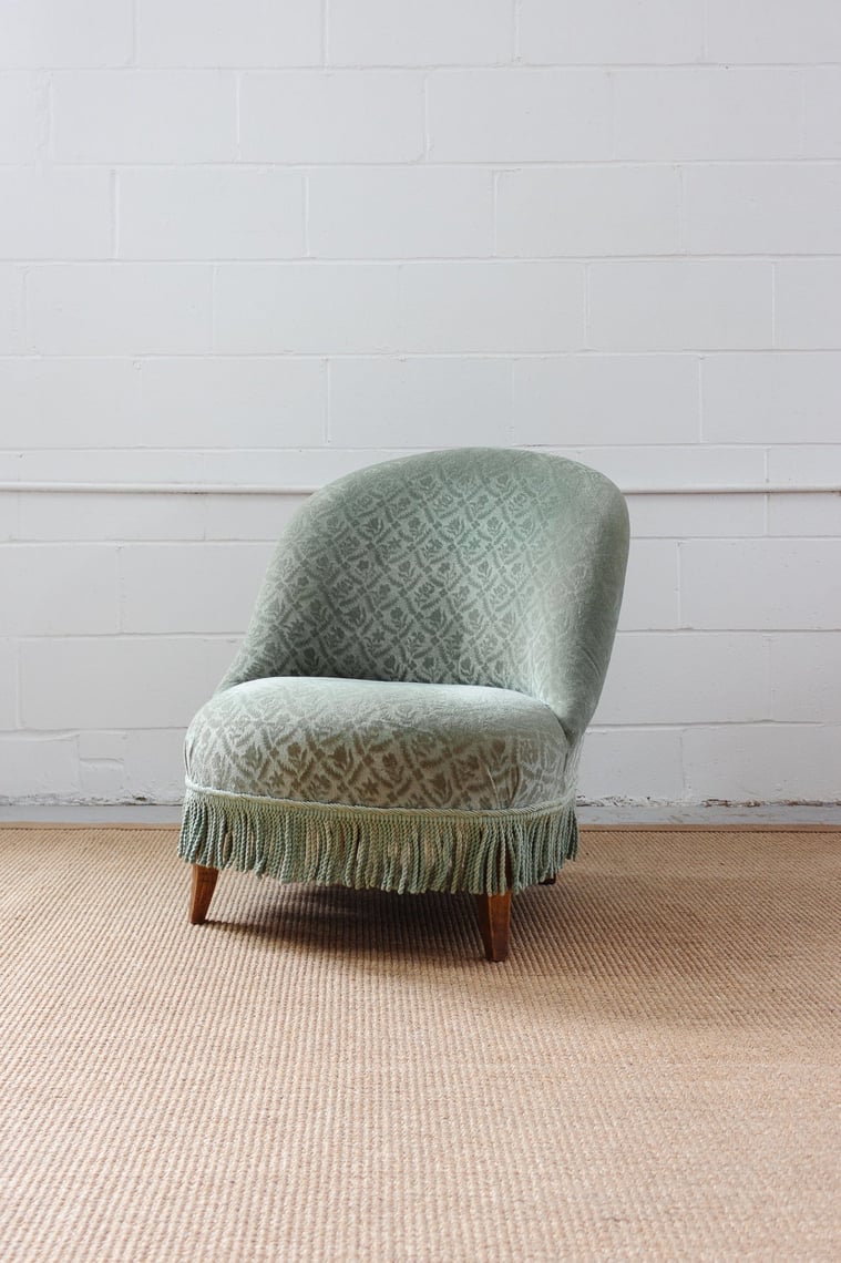 antique french sage jacquard velvet crapaud chair Joliette