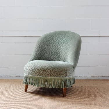 antique french sage jacquard velvet crapaud chair