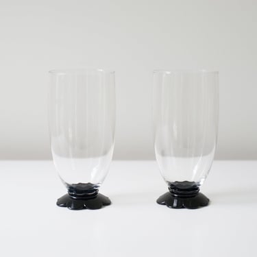 Vintage Black Scalloped Glass Pair 