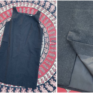 Vintage ‘80s ‘90s Harve Benard for Benard Holzman gray wool pinafore dress | Dark Academia, charcoal sheath dress, L 