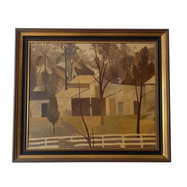 Mid-Century Framed Oil Painting – Pastoral Landscape Signed “Buckler”