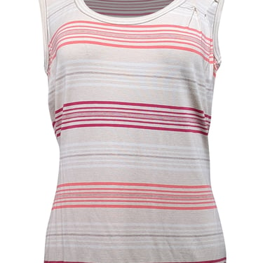 St. John - Cream, Pink, & White Striped Tank Top Sz M