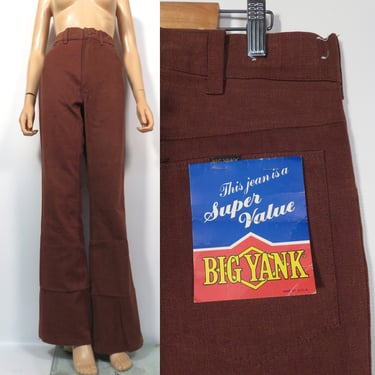 Vintage 70s Deadstock Unisex Big Yank Chocolate Brown Denim Flares Made In USA Size 32X33 