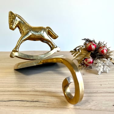 Vintage Solid Brass Rocking Horse Stocking Holder 