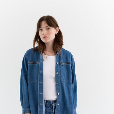 Vintage Blue Denim Shirt Jacket | 90s Simple Button Jean Shirt | M L | 