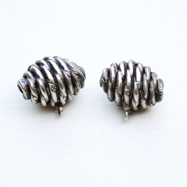 Vintage Sterling Silver Spiral Barrel Buttons - Matching Pair of Decorative Buttons with Loop Shanks 