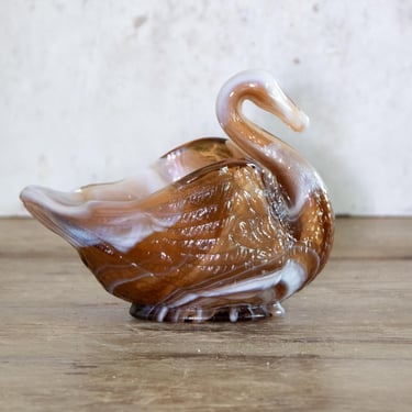 Imperial Glass Swan, Vintage Swan Trinket Dish, Decorative Glass Decor 
