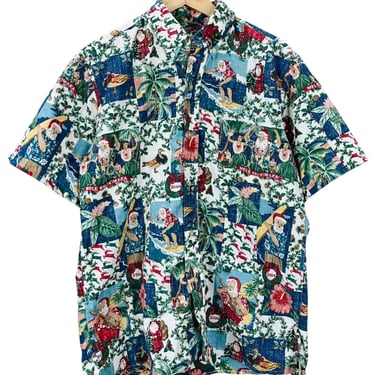 Vtg 2004 Reyn Spooner Mele Kalikimaka Surfing Santa Christmas Hawaiian Shirt M