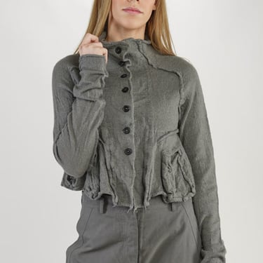 Peplum Detail Cropped Knit Wool Cardigan