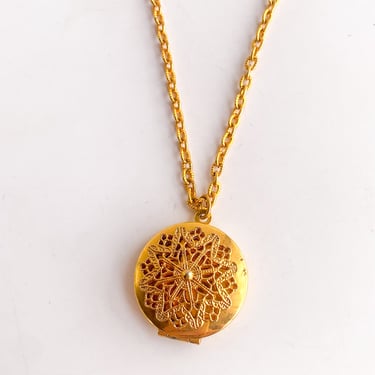 Vintage Golden Snowflake Locket Necklace