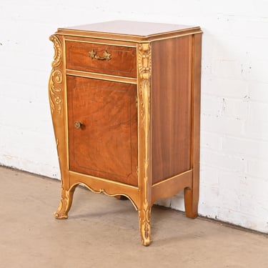 Antique French Provincial Louis XV Walnut and Parcel Painted Nightstand, Circa 1920s