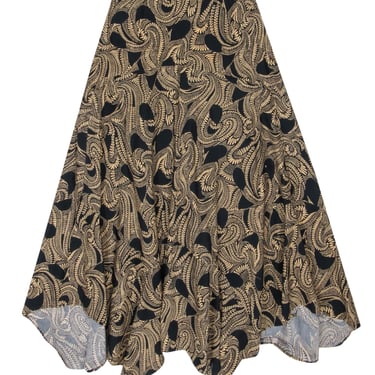 A.L.C. - Tan & Black Print Cotton Midi Skirt w/ Handkerchief Hem Sz 00