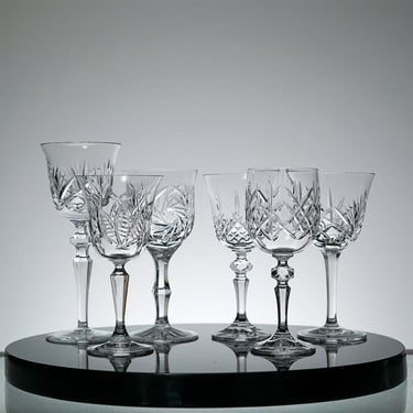 Mismatched Crystal Glassware Set of 6, Vintage Wine Glasses for Holiday Party, Anniversary Party Glass Set  Vintage Glassware 