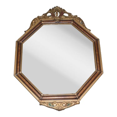 Antique Octagon Polychrome Gilt Gesso Framed Mercury Mirror