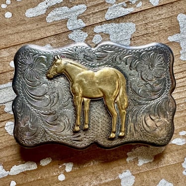 DIABLO MFG Co Large Sterling Silver and Gold Tone Horse Belt Buckle | Vintage 52g Belt Buckle | Southwestern Style Jewelry, Boho, Handmade 