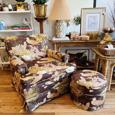 Custom Upholstered Chair + Ottoman by Dorothy Collins