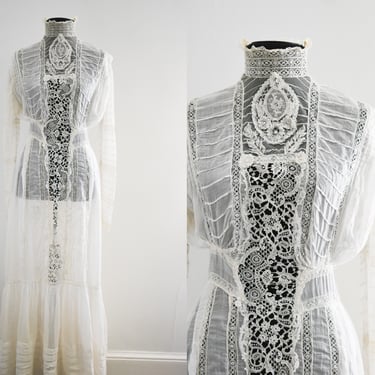 Edwardian Sheer White Lawn and Lace Dress 