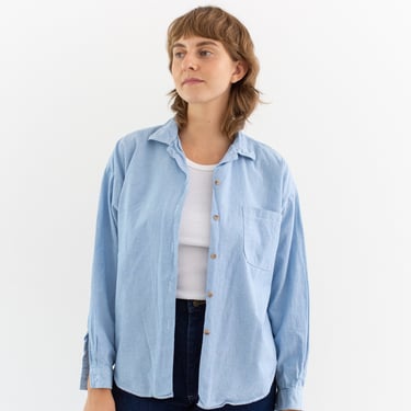 Vintage Chambray Long Sleeve Shirt | Lightweight Cotton Oxford Blouse Workwear | M | 