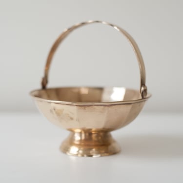 Small Brass Pedestal Bowl with Handle 