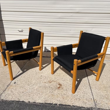 Pair (2) Vintage Safari Style Lounge Chairs by Ibisco of Italy 70s Mid Century Modern Scandinavian 