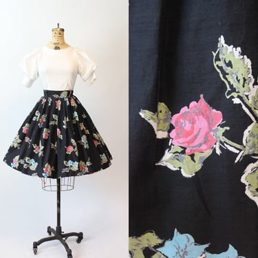 50s PINK ROSE print cotton skirt small | new spring summer 