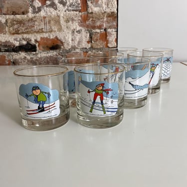 Ashby Cartoon Ski Glasses - Comedy - Vintage Glasses - Set of 8 