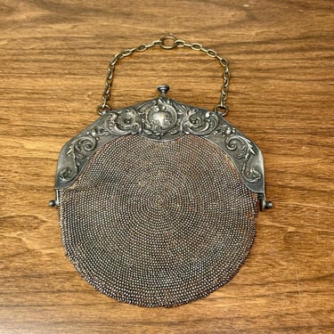 Antique Art Nouveau Metal Frame Purse Suede Back Engraved Name 1910s 1920s Vintage 