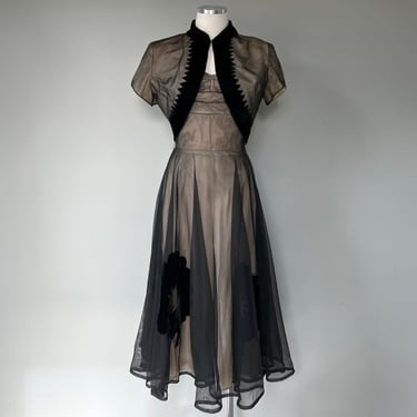 1950s Vintage Black Sheer NYE New Years Eve Evening Gown Dress | Claudia Young s 