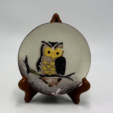 vintage Bovano Enamel on Copper Owl Plate 