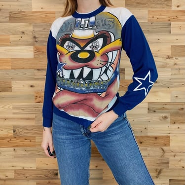 Dallas Cowboys Football Vintage Looney Tunes Taz Pullover Sweatshirt Sweater Top 